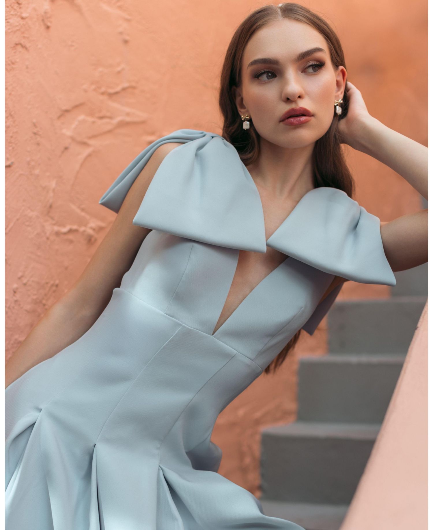 Women's Crepe A Line Midi Dress With Bow Straps