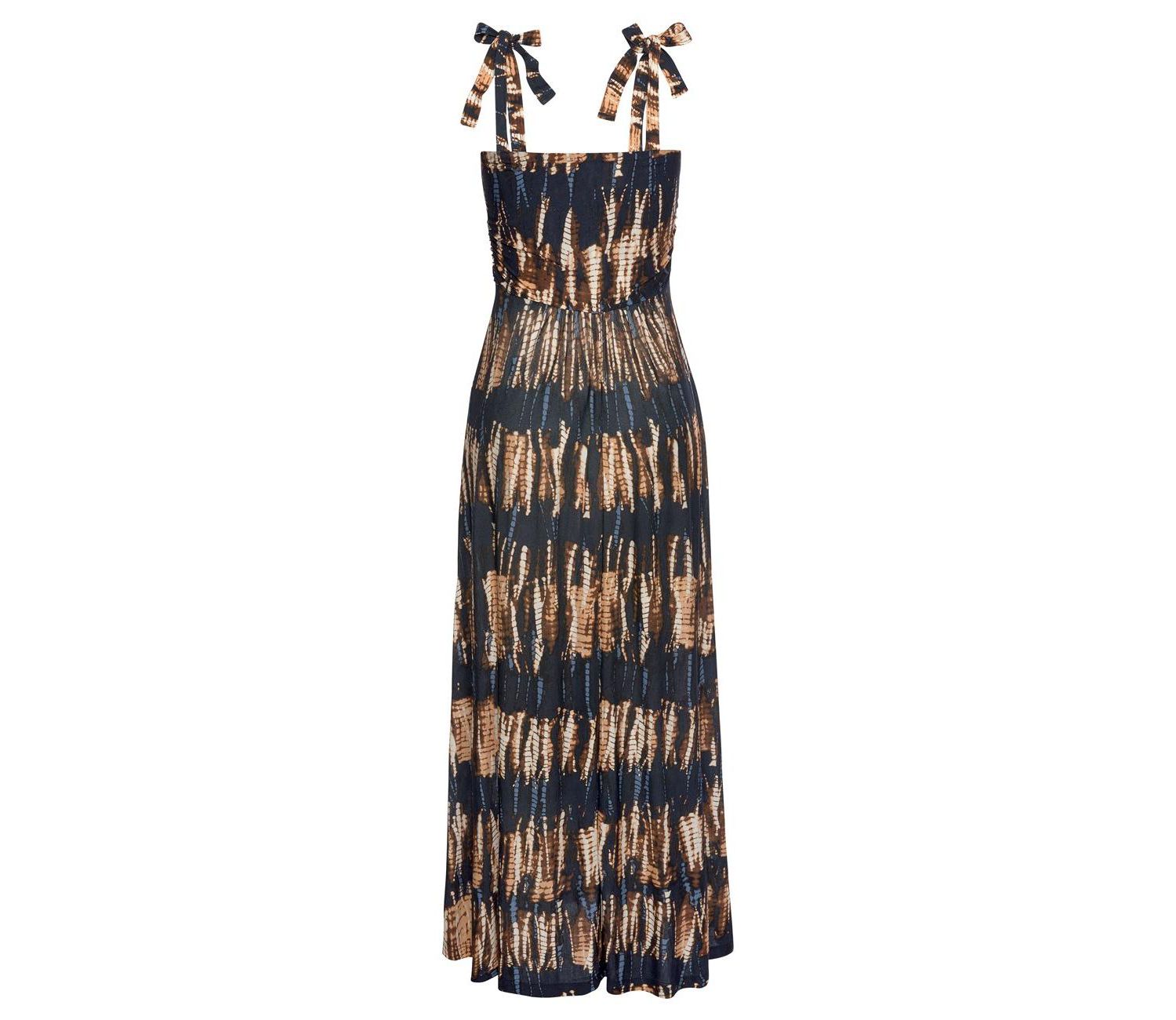 Women's Viscose Tropical Print Tie Strap Slit Halter-Neck Maxi Dress