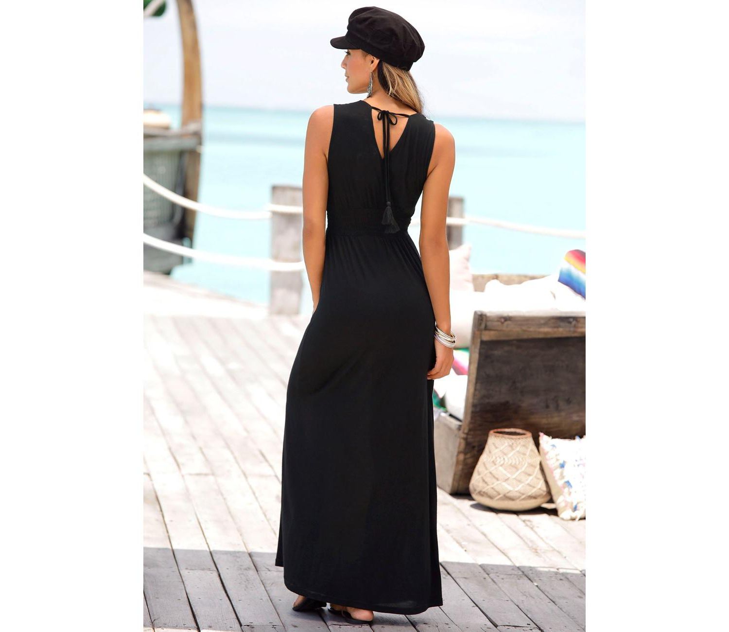 Women's Viscose Floral Print Embroidered Column V-Neck Maxi Dress