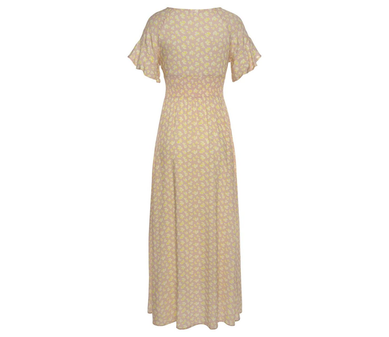 Women's Viscose Floral Print Ruffle-Trim Style V-Neck Maxi Dress