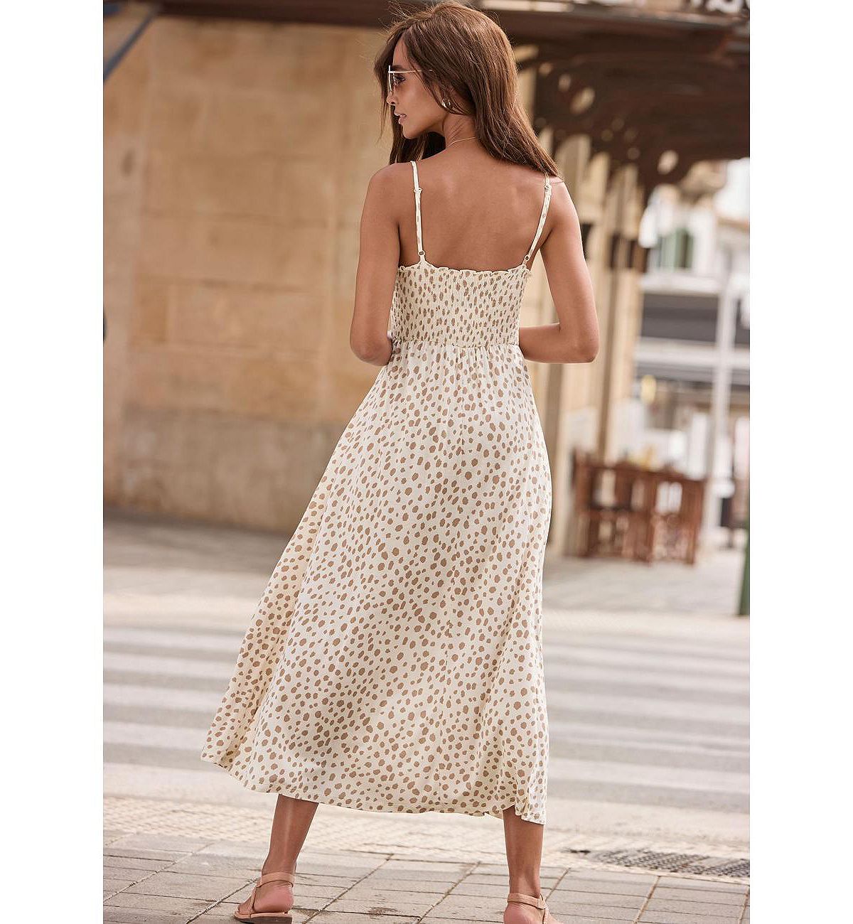 LASCANA Women's Smocked Dot Print Dress view 3 — MAYCSS fashion products