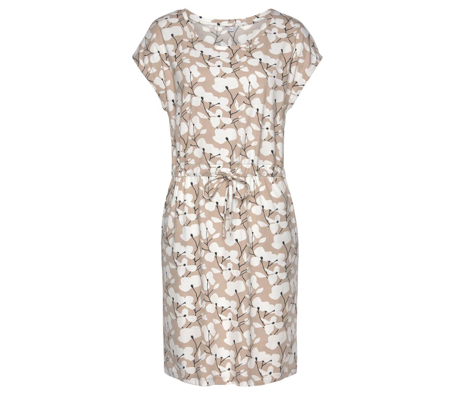 Women's Printed Drawstring Casual Scoop-Neck Short Dress