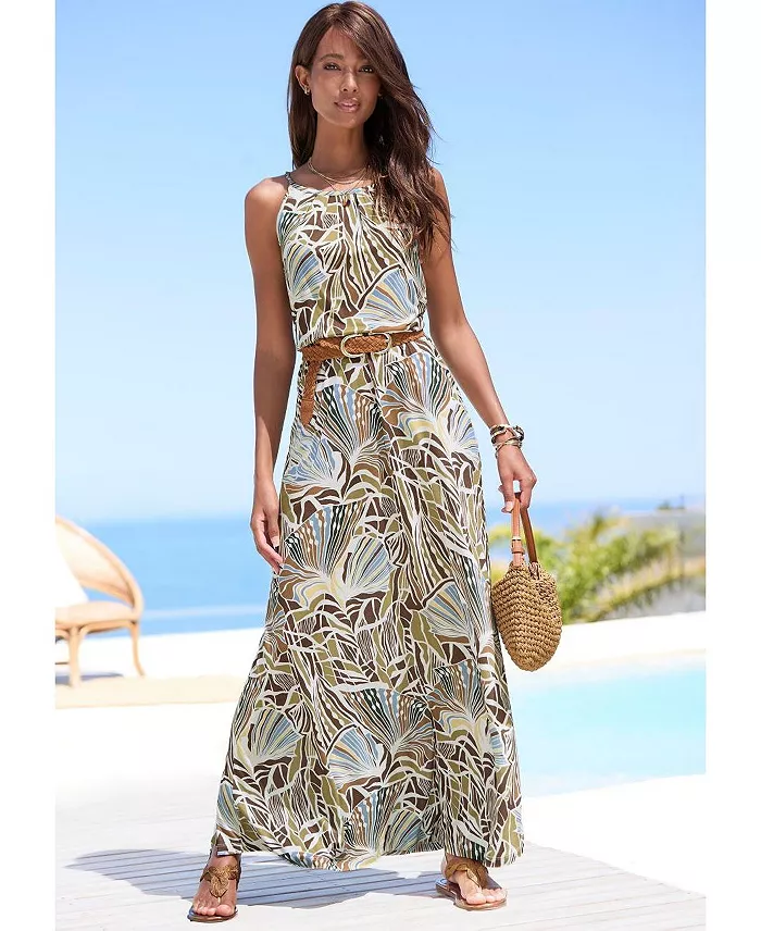 Women's Viscose Printed A-Line Elastic-Waist Maxi Dress - thumbnail 2