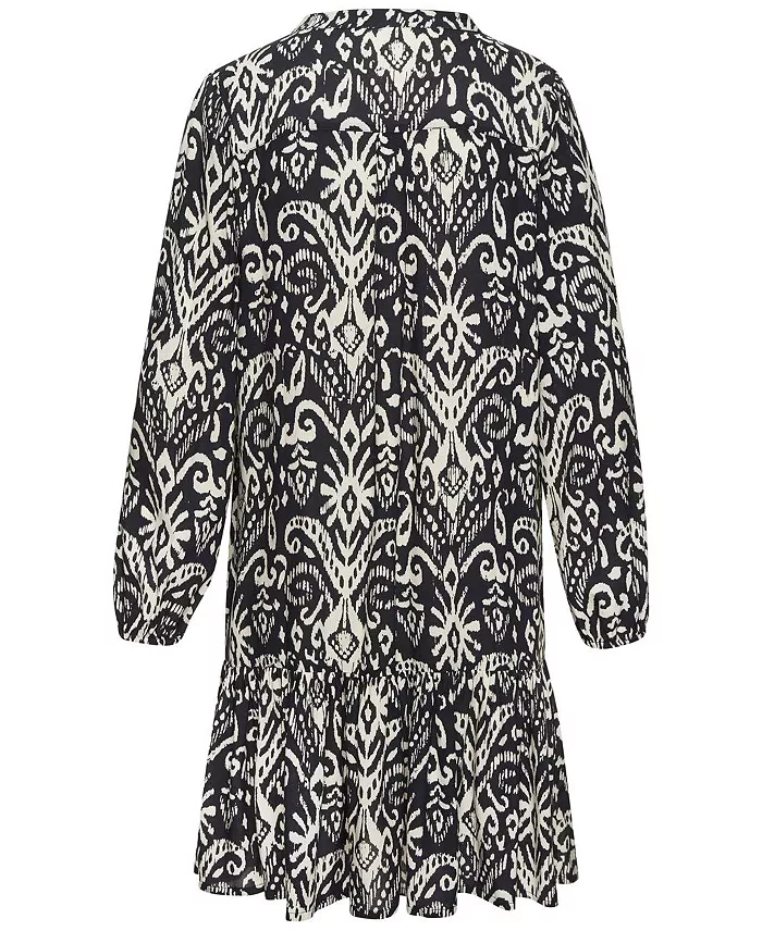 Women's Viscose Printed Tunic Ruffle-Trim Notch-Neck Short Dress - thumbnail 6