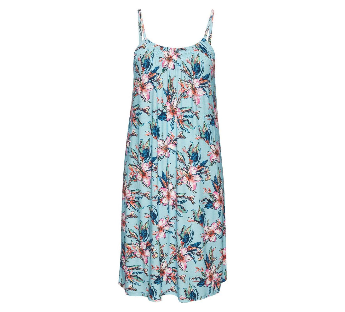 Женское платье LASCANA Viscose Floral Print Sleeveless Scoop-Neck Short, цвет: Светлый синий с принтом — фото 4