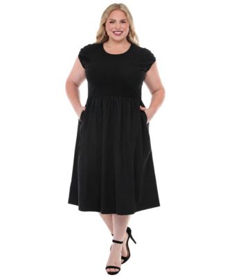 Plus Size Ultrasoft Cotton Knit to Woven Midi Dress