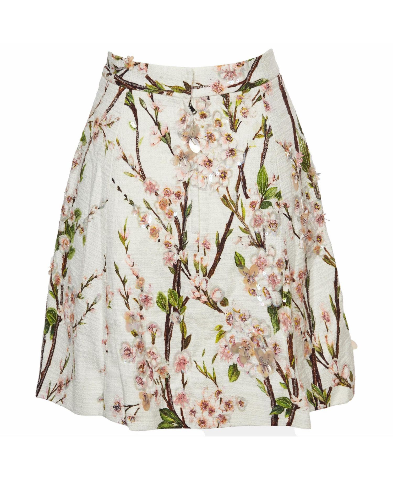 Women's Floral Print Sequined Tweed Mini Skirt