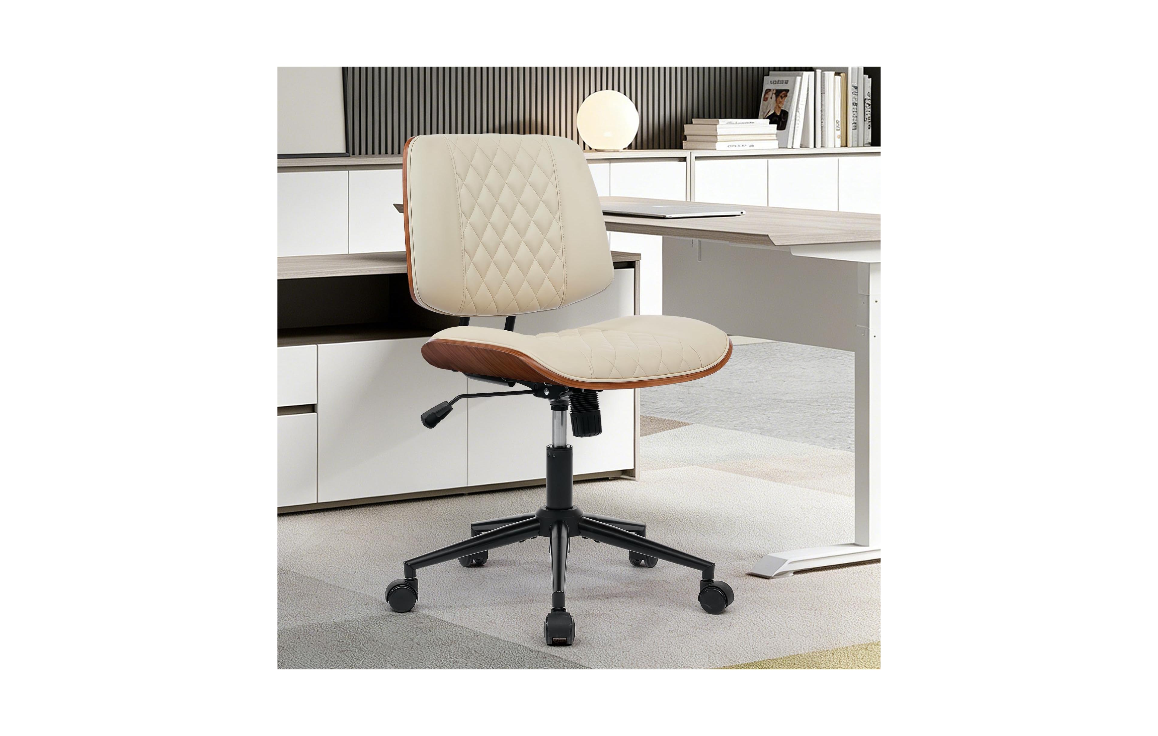 homfan Armless Swivel Office Chair with 4-Level Backrest, Adjustable Height, Pu Leather