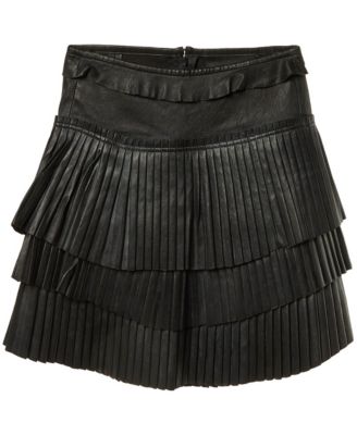 Women's Leather Pleated Tiered Mini Skirt
