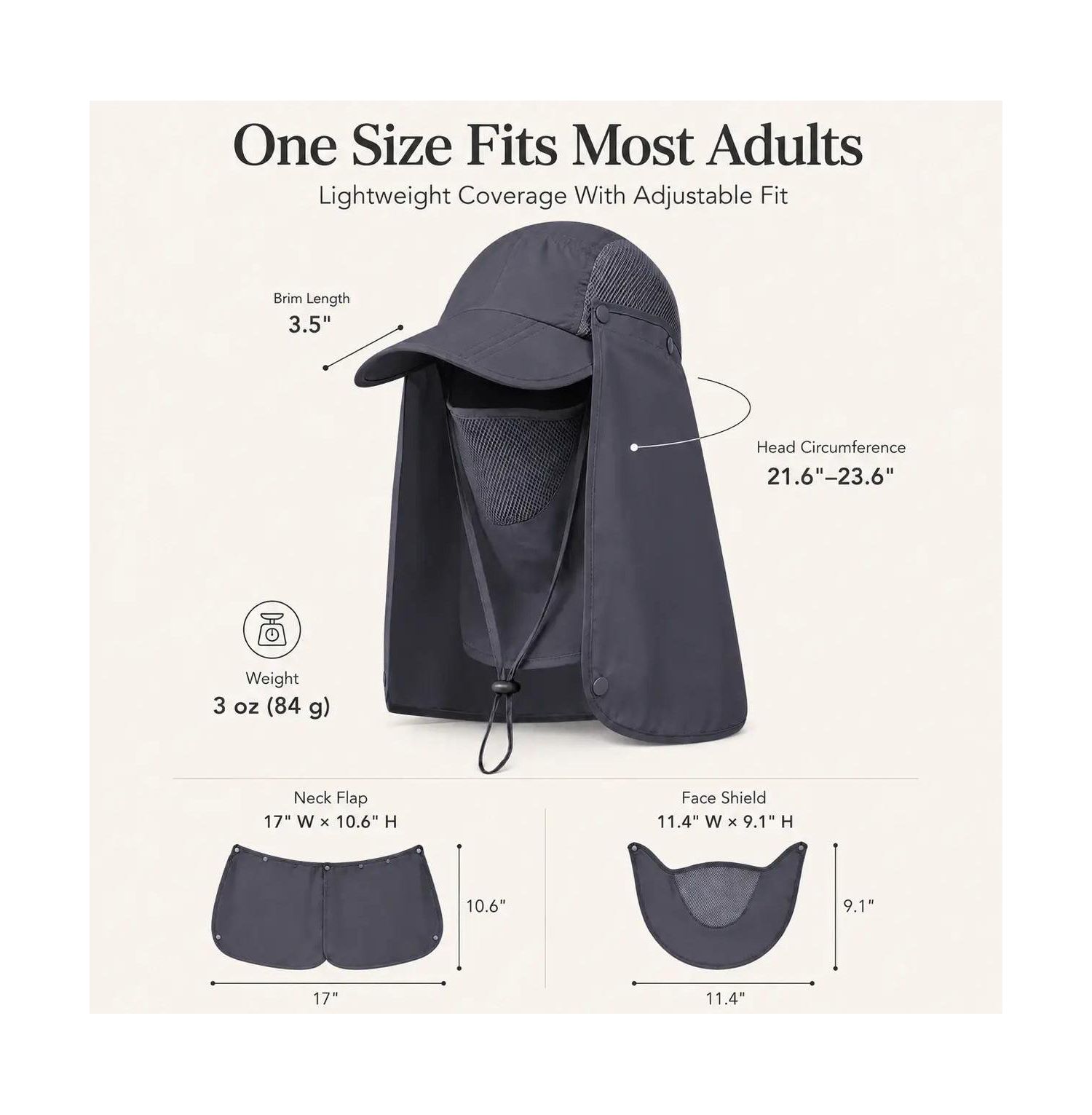 3-in-1 Foldable UPF 50+ Wide Brim Sun Hat with Removable Face Shield and Neck Flap for Women and Men