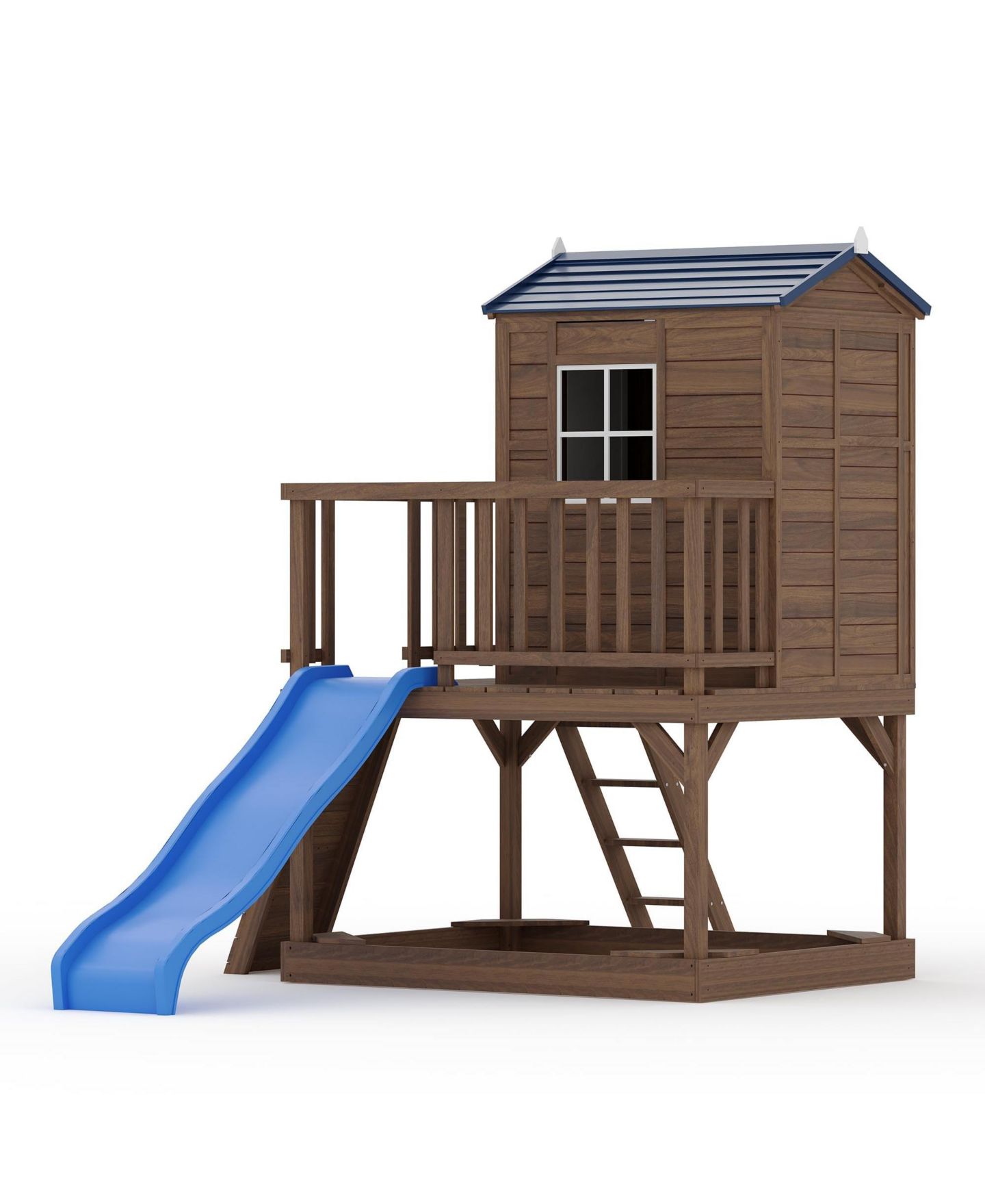Детская игрушка homfan Kids Outdoor Playhouse with Sandbox, 89 Inch 2 Story Wooden Playhouse with Slide and Step Ladder for Backyard — фото 8