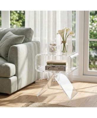One-Piece Molded Clear Acrylic Side Table with Storage Compartment, 15.35" x 11.81"