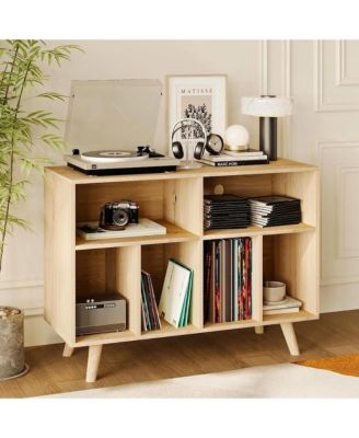 39.5-Inch Record Player Stand with Vinyl Storage and Charging Station, Holds 350 Albums