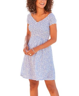 Women's Viscose Printed Smocked Pattern A-Line Short Dress