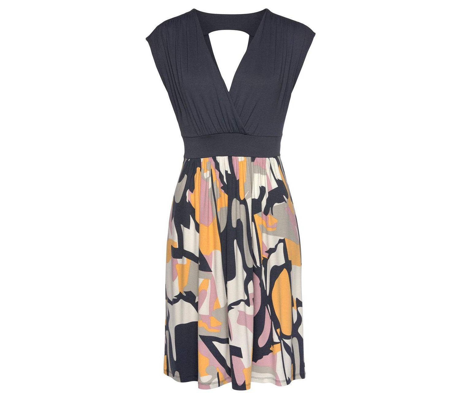 Women's Viscose Printed Look Wrap V-Neck Everyday Essential Short Dress