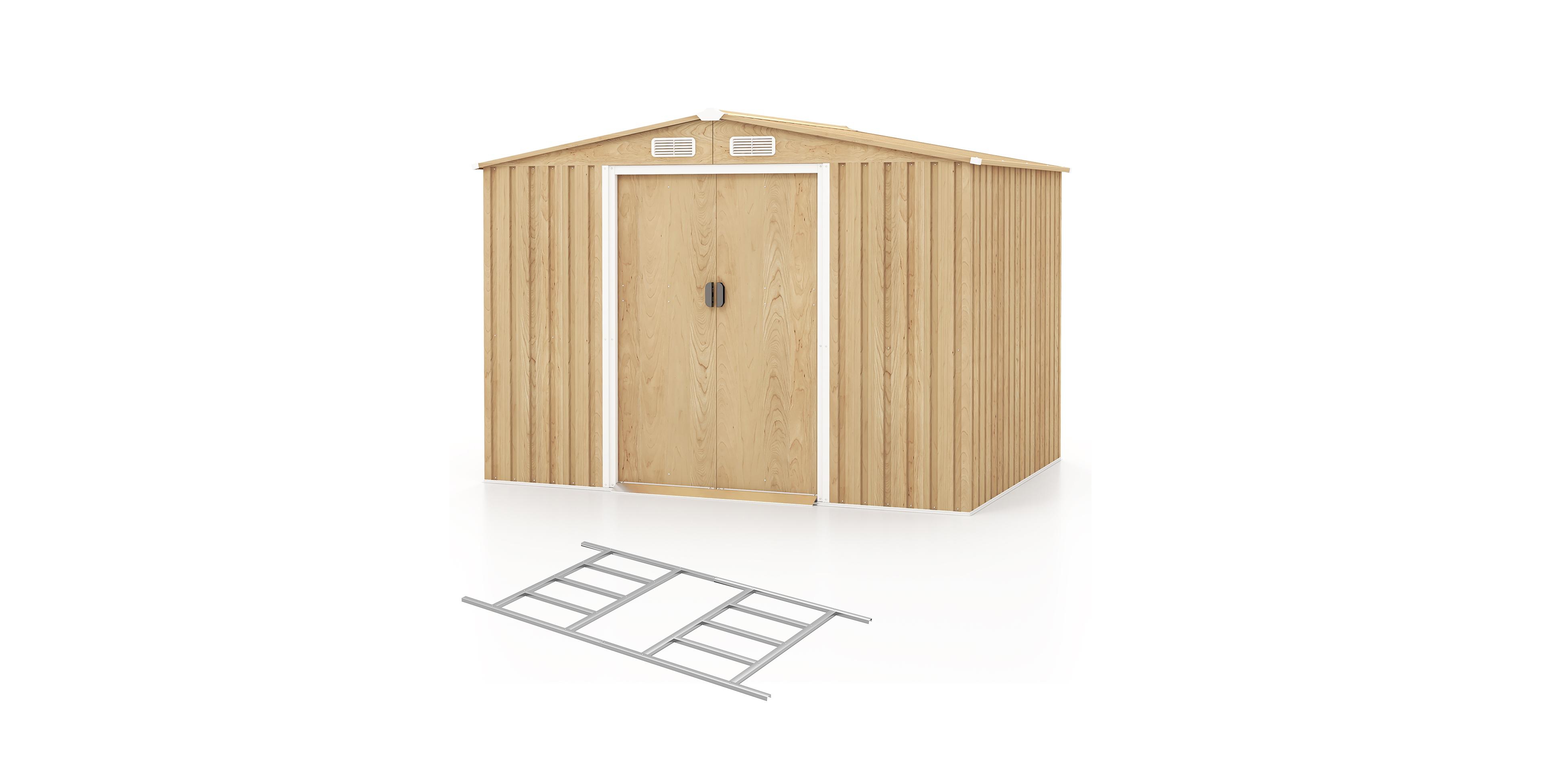 Slickblue Galvanized Metal Garden Shed with Sloped Roof for Outdoor Storage