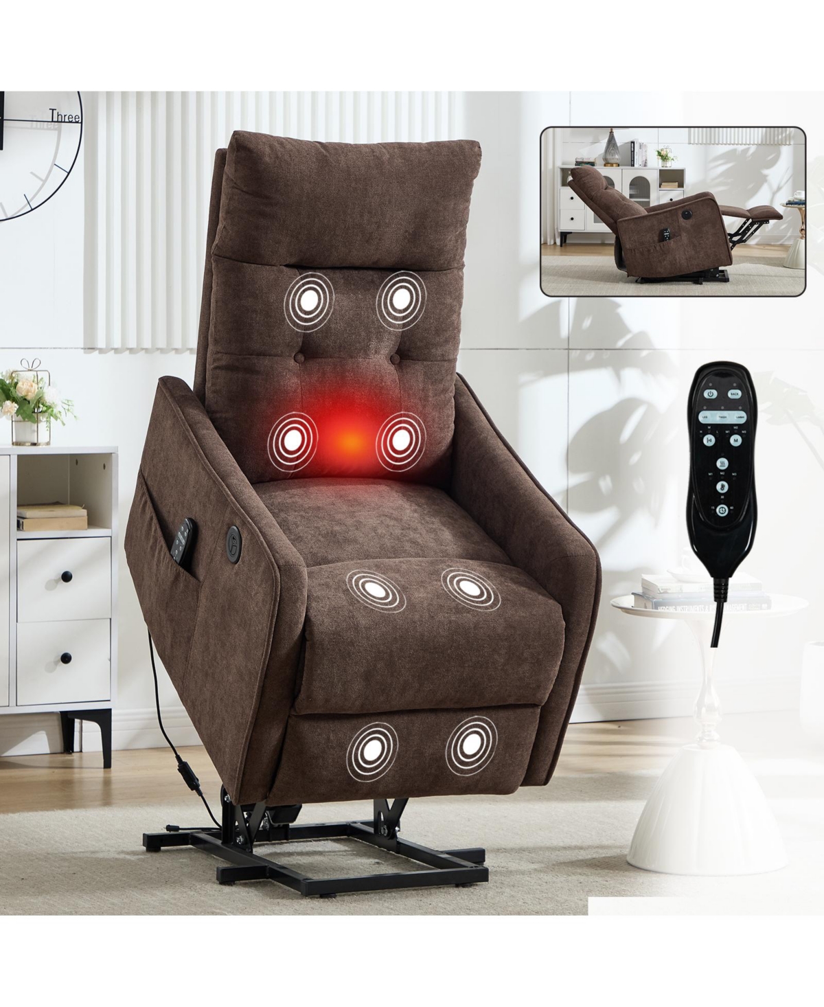 Clihome Power Lift Recliner Chair with Massage and Heat, Single Motor Reclining Chair with Usb Port, 155degree(s) Recline Lift Chair for Elderly