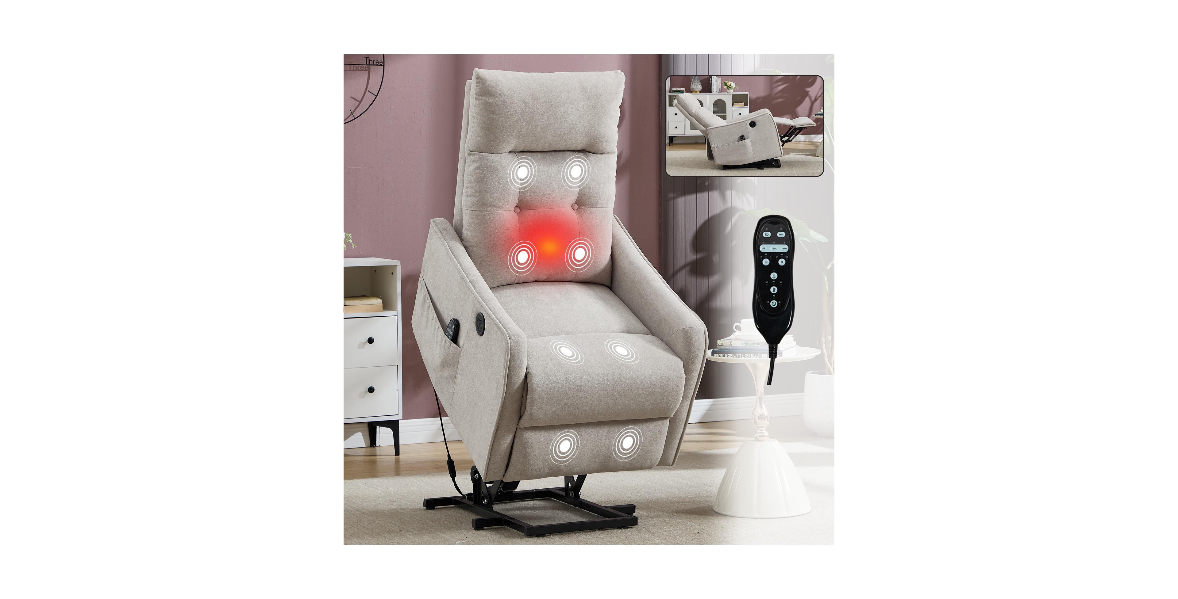 Clihome Power Lift Recliner Chair with Massage and Heat, Single Motor Reclining Usb Port, 155degree(s) Recline for Elderly