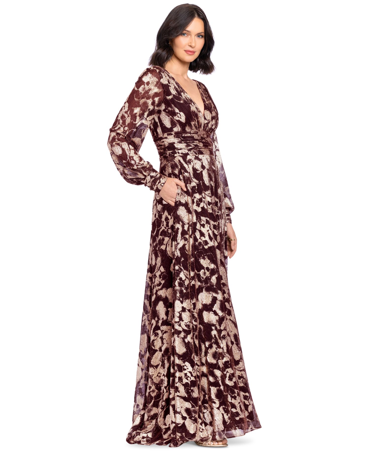 Petite V-Neck Long-Sleeve A-Line Gown