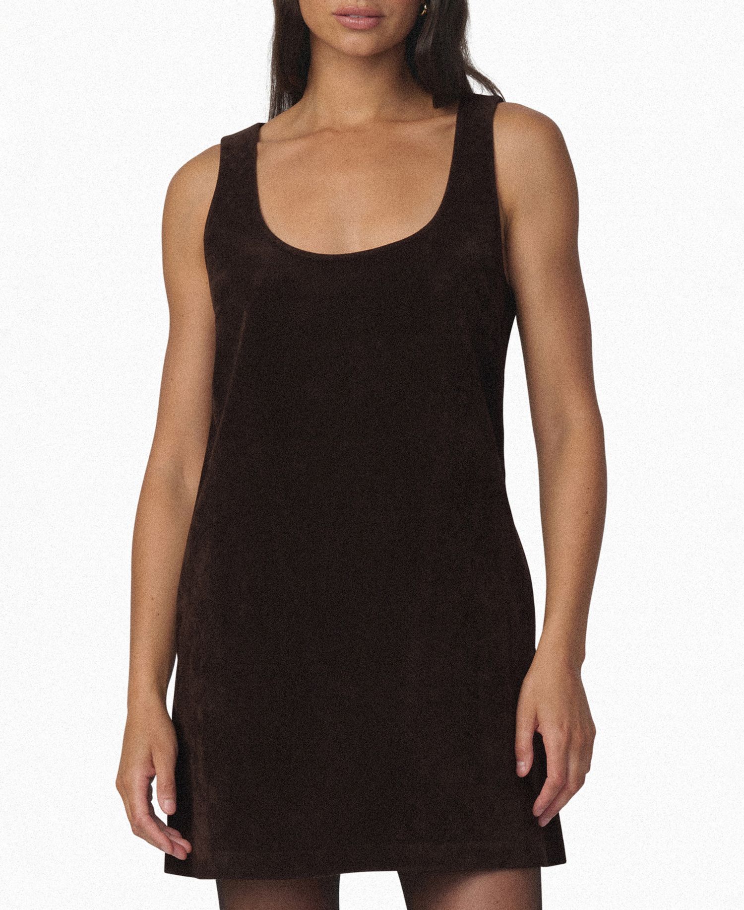 Women's Scoop Neck Faux-Suede Sleeveless Mini Dress