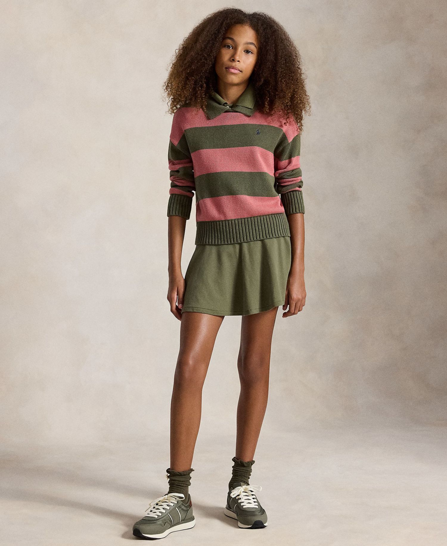 Girls' 7-16 Striped Long-Sleeve Polo Sweater