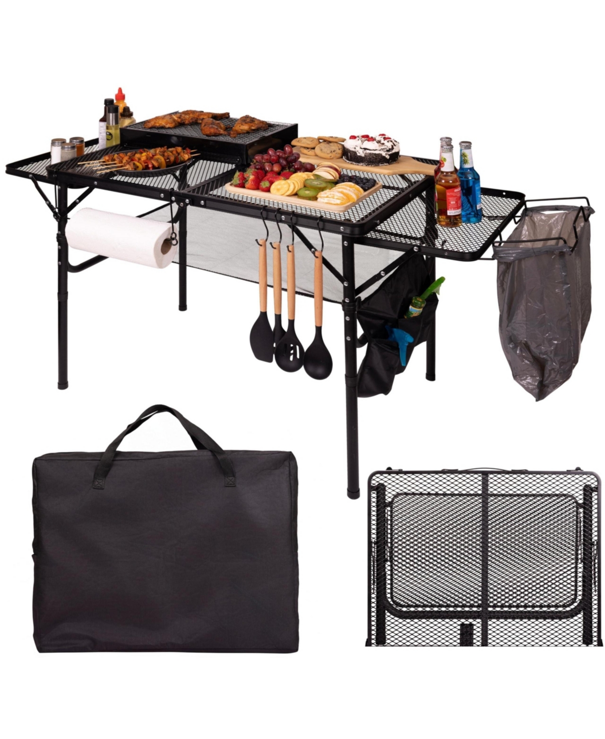 Piscifun Folding Table Carry Bag Storage Wing Panels Adjustable Height Portable Outdoor Camping Bbq Picnic Beach Grill