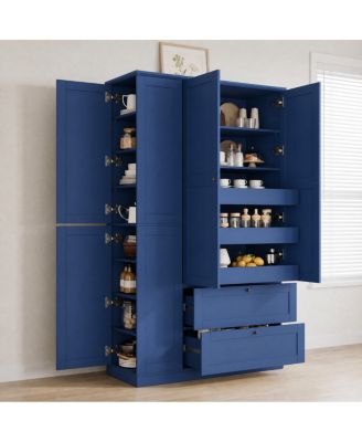  73.6" Farmhouse Kitchen Pantry Cabinet with 8 Shelves, 2 Drawers and 4 Doors