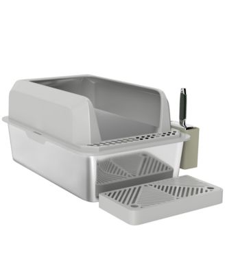 Stainless Steel Cat Litter Box High Sided with Metal Scoop
