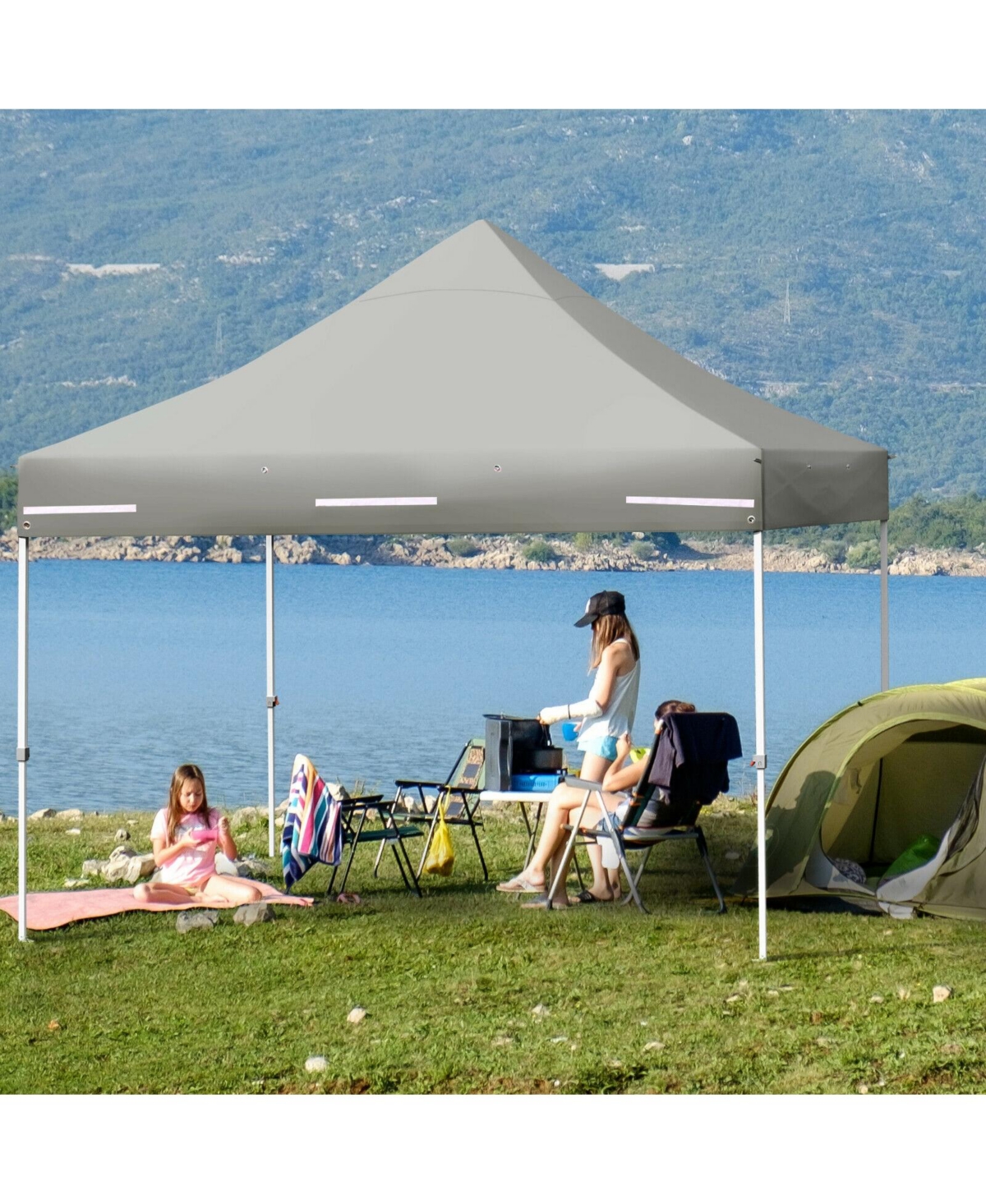 Sugift 10 x 10 Feet Pop Up Gazebo with Five Removable Zippered Sidewalls and Awning