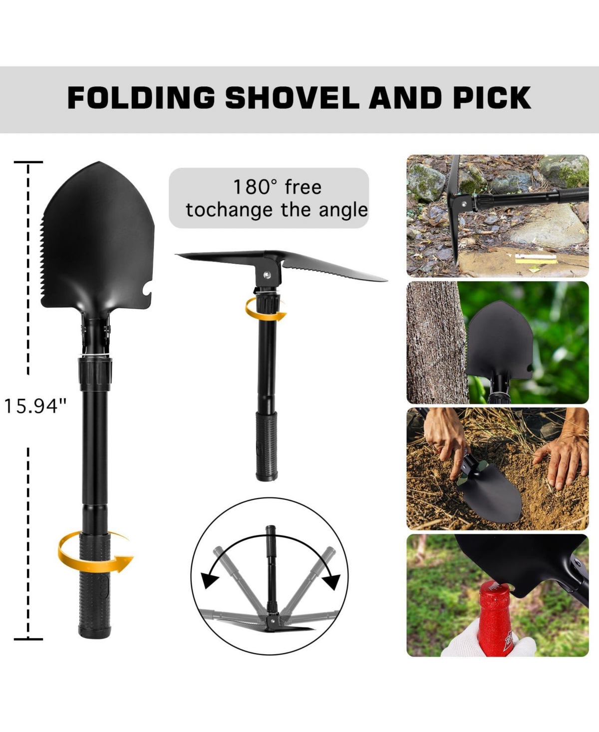 Xdovet Rock Pick Tool Kit Folding Shovel Mining Prospecting Gloves