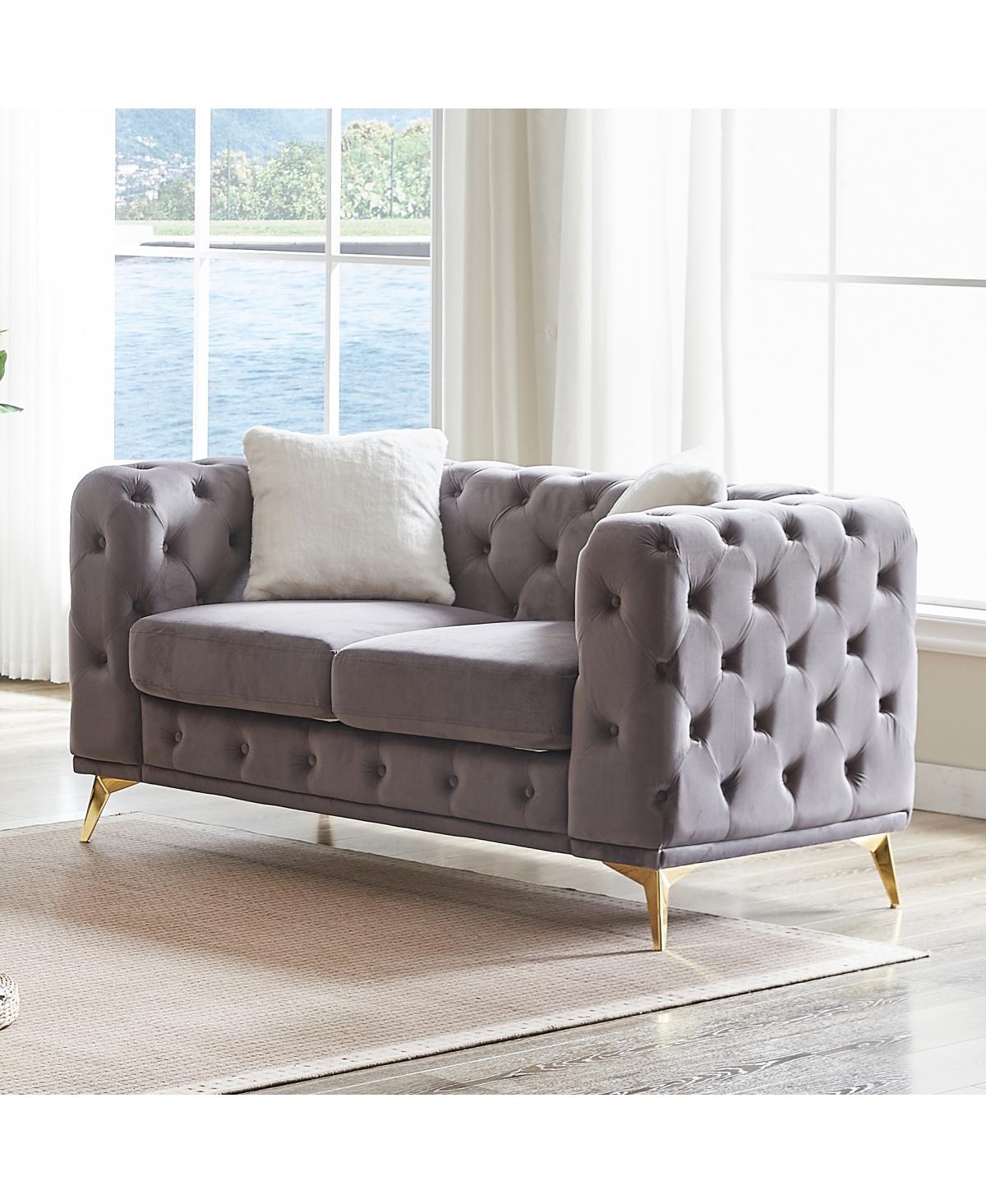 Streamdale Furniture Classic Modern 61.25-Inch Velvet Chesterfield Sofa with 2 Pillows