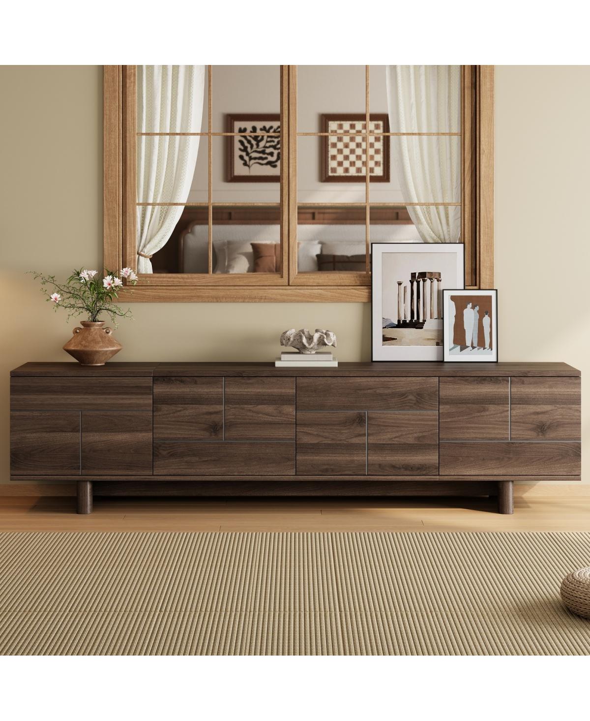 Streamdale Furniture 78" Modern Tv Stand for TVs up to 85" with Solid Wood Legs and Storage - Dark brown