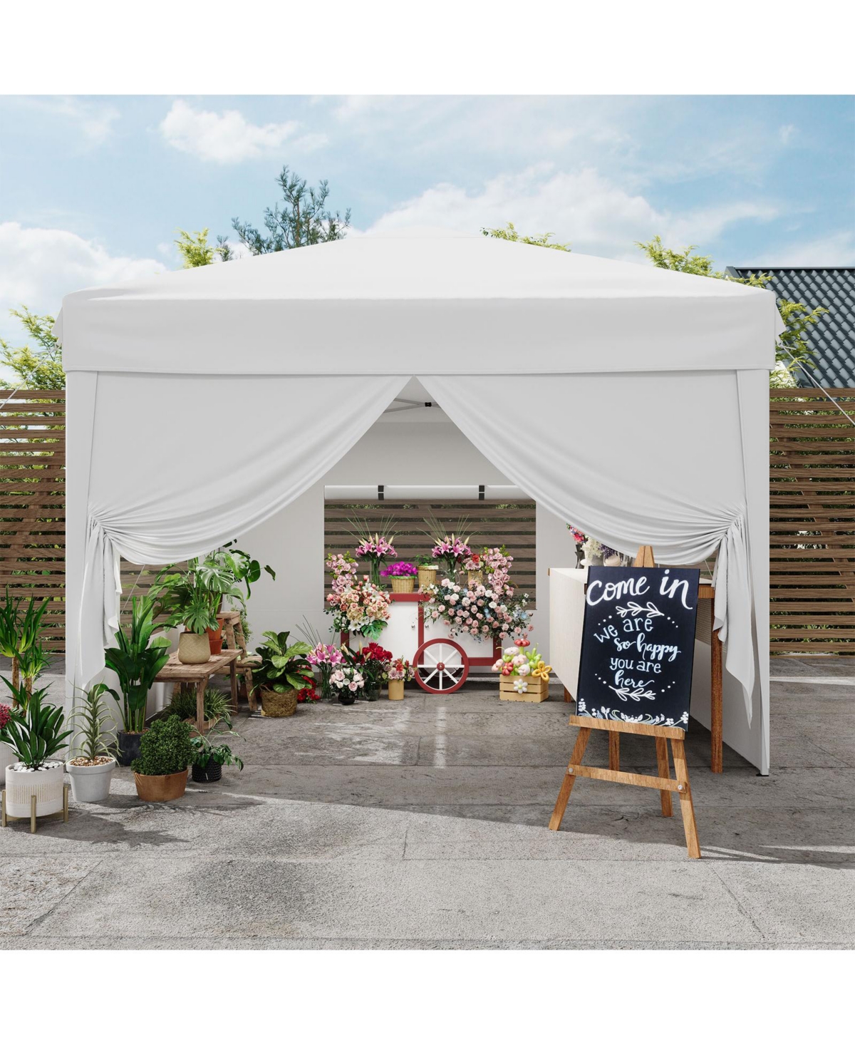 homfan 10x10 ft Pop Up Canopy with Sidewalls, Sandbags and Carry Bag