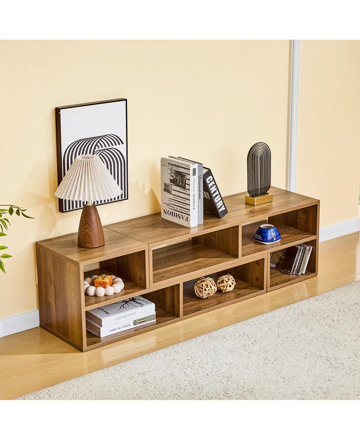Streamdale Furniture Modular Extendable Rustic Wood Tv Stand with Open Storage