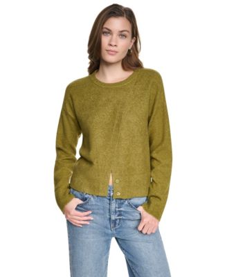 Women's Crewneck Cardigan with Asymmetric Closure