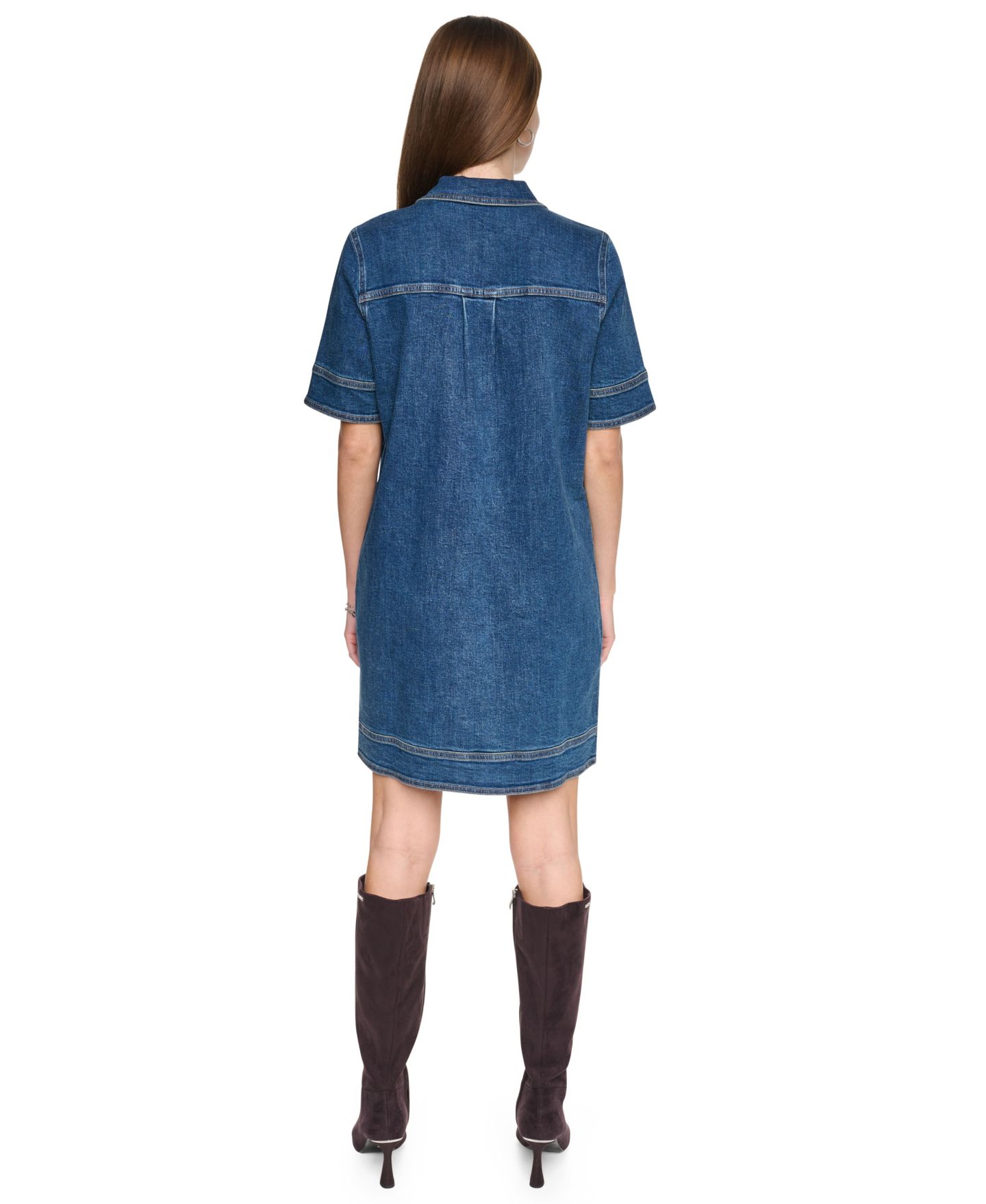 Женское платье DKNY Jeans Collared Trapeze Seamed Denim Dress, цвет: Белый — фото 5