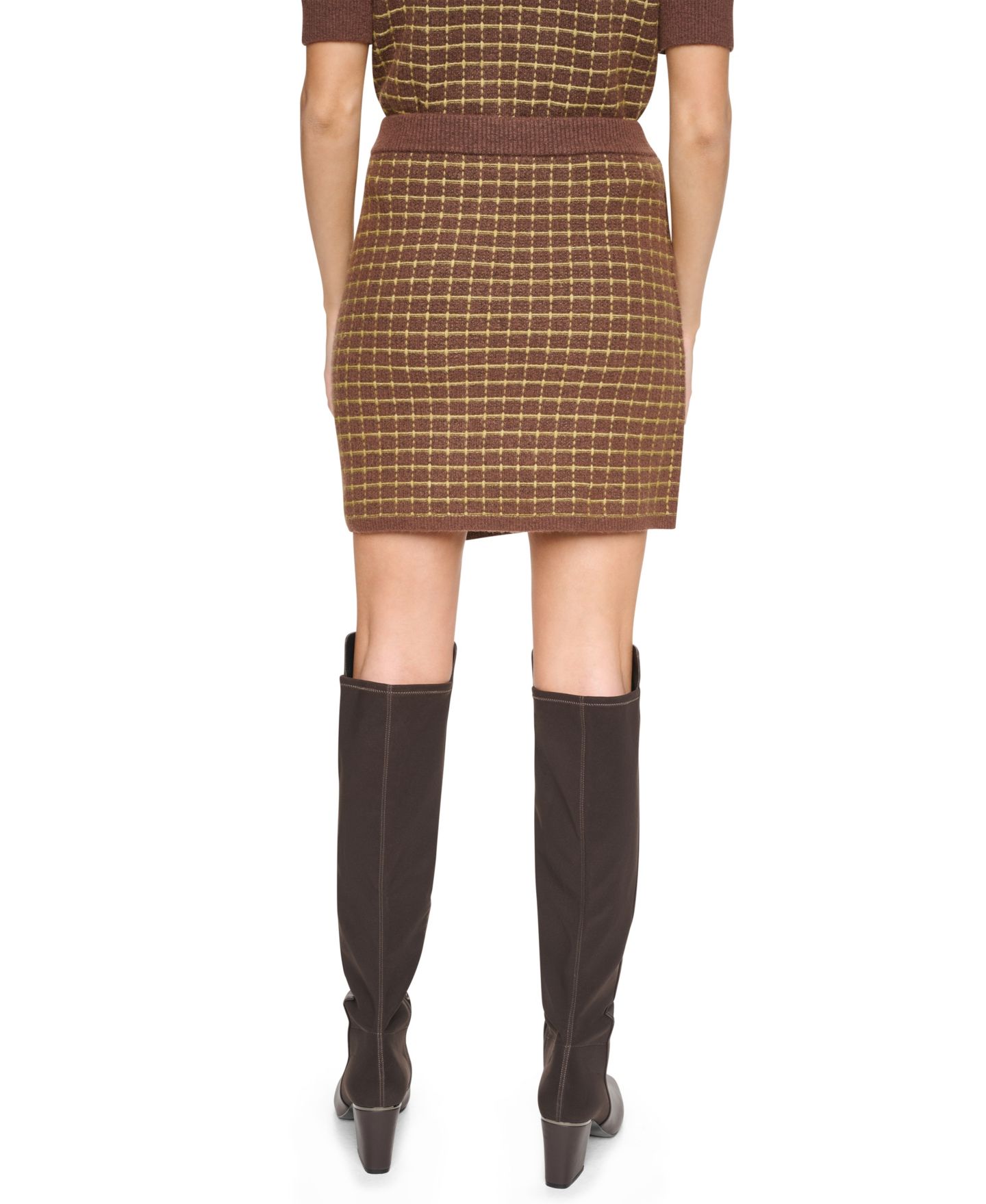 Женская юбка DKNY Jeans High-Waisted A-Line Plaid Mini, цвет: Каштановый — фото 5