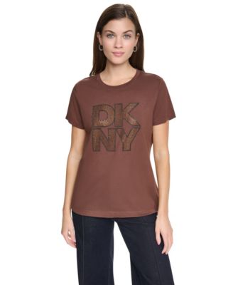 Women's Distressed Rhinestone Logo Crewneck T-Shirt