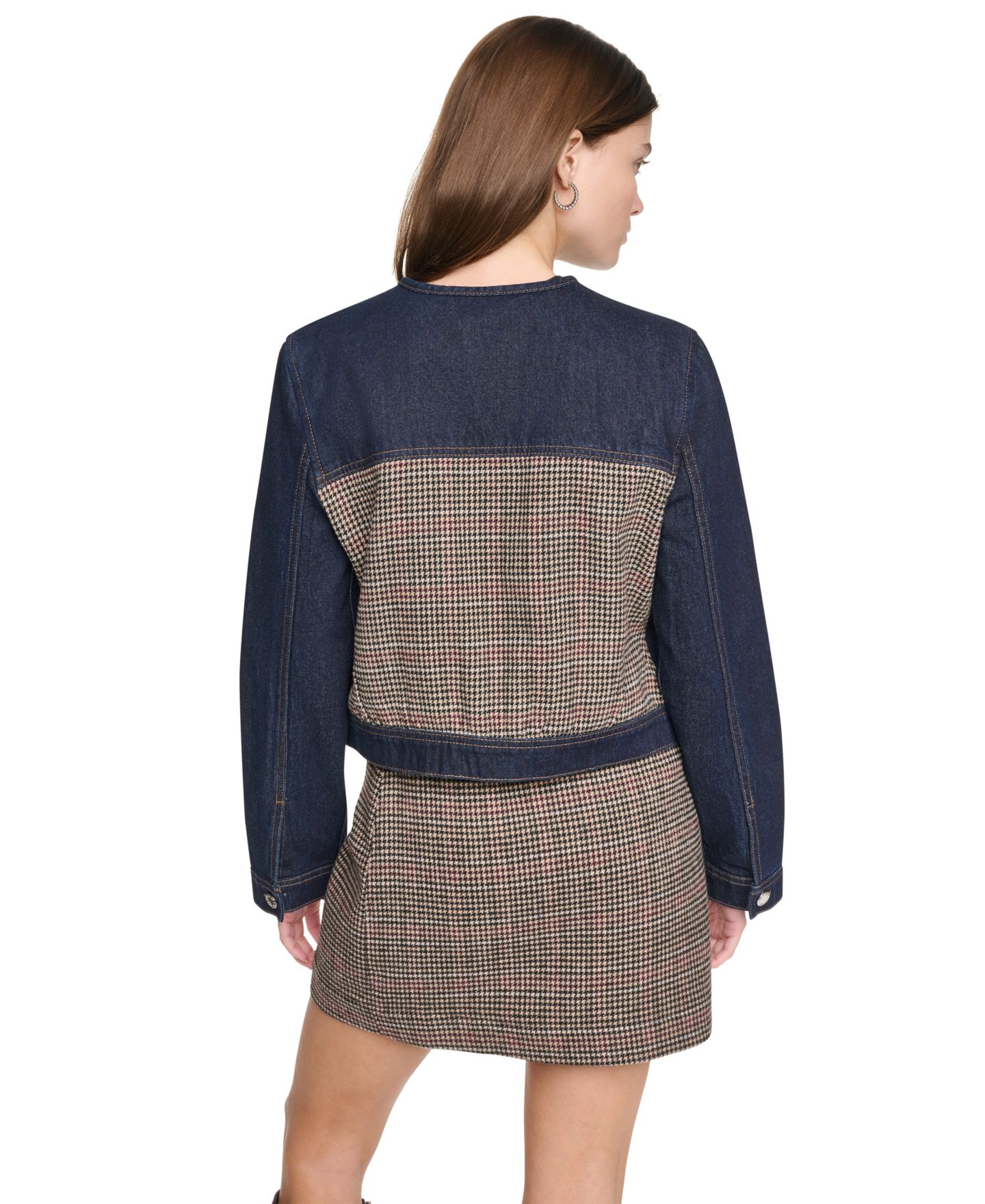 Женская куртка DKNY Jeans Mixed-Media Cropped Denim Jacket, цвет: Гусиная лапка — фото 4
