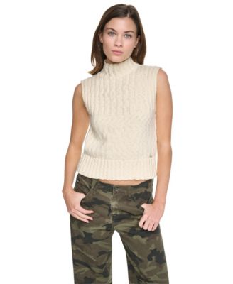 Women's Sleeveless Mock-Neck Ribbed Sweater