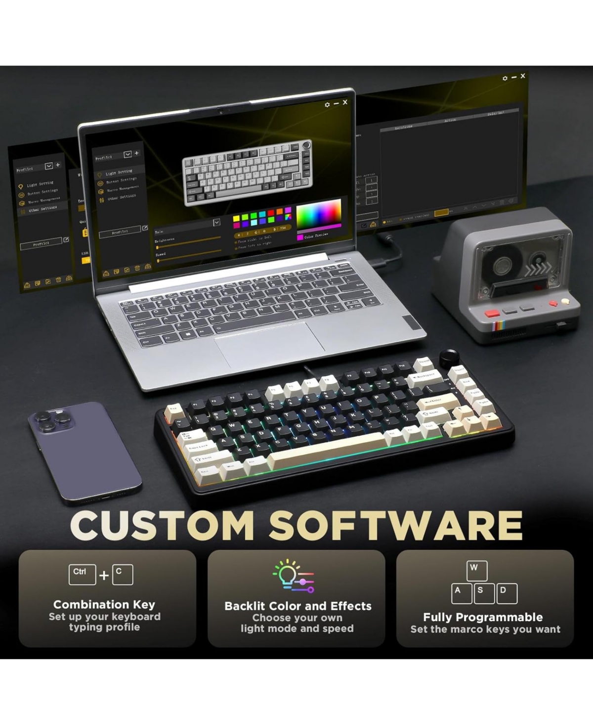 Lamicall B75 75% Knob Hot Swap Gasket Pbt Rgb Mechanical Keyboard