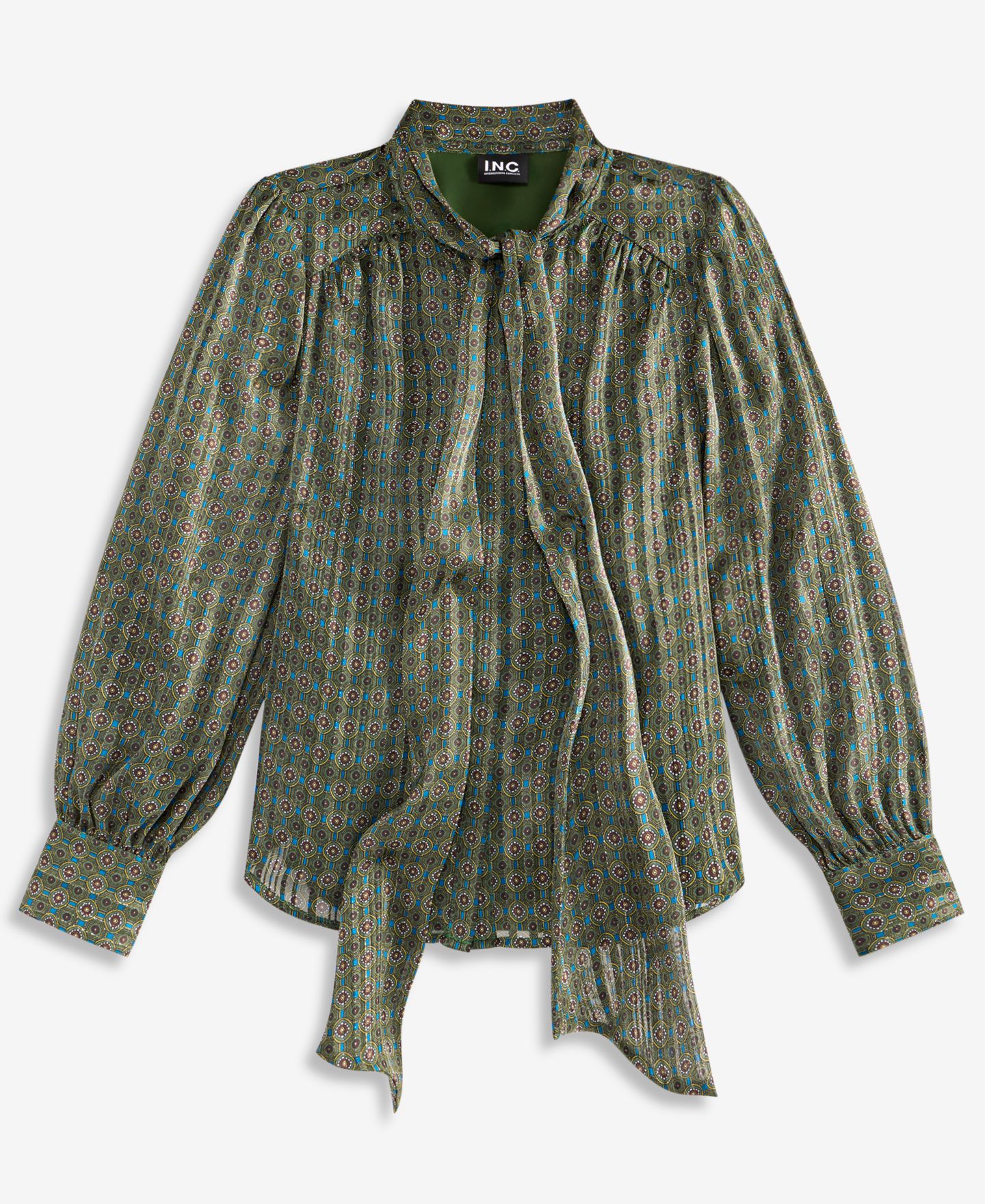 Женская блузка I.N.C. International Concepts Petite Long-Sleeve Woven Geometric-Print, цвет: Зелёный — фото 6