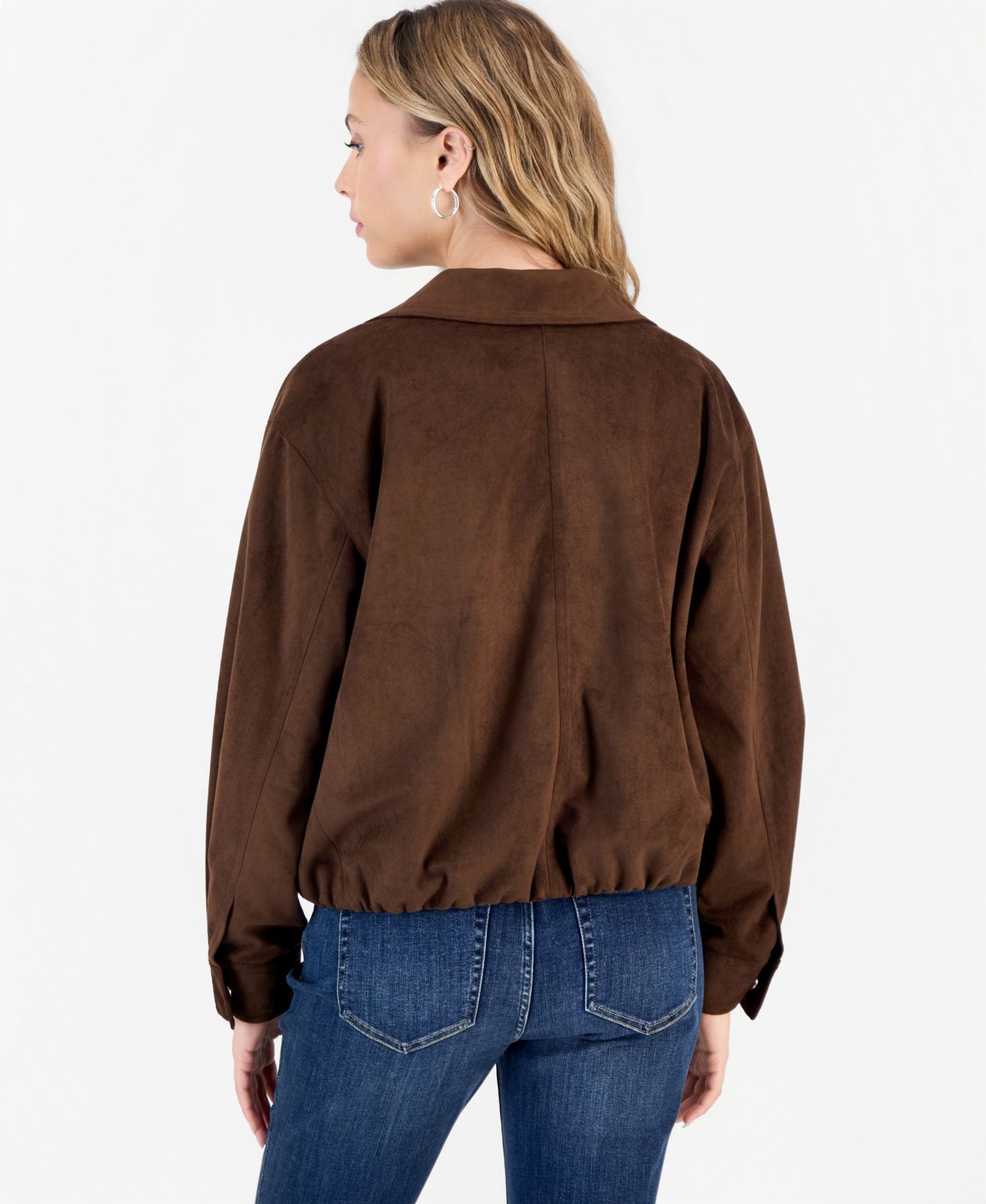 Petite Faux Suede Funnel-Neck Bomber Jacket