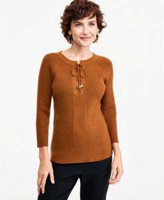 Women's Ribbed Lace-Up Sweater