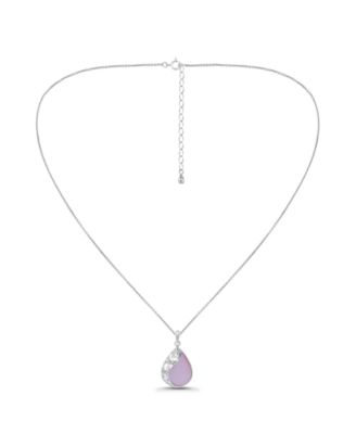 Pink Shell Inlay Fine Silver-Plated Teardrop Filagree Pendant Necklace