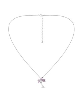 Pink Shell Inlay Fine Silver-Plated Palm Tree Slide Necklace