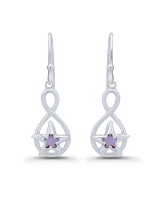 Pink Shell Inlay Fine Silver-Plated Starfish Fishhook Drop Earrings
