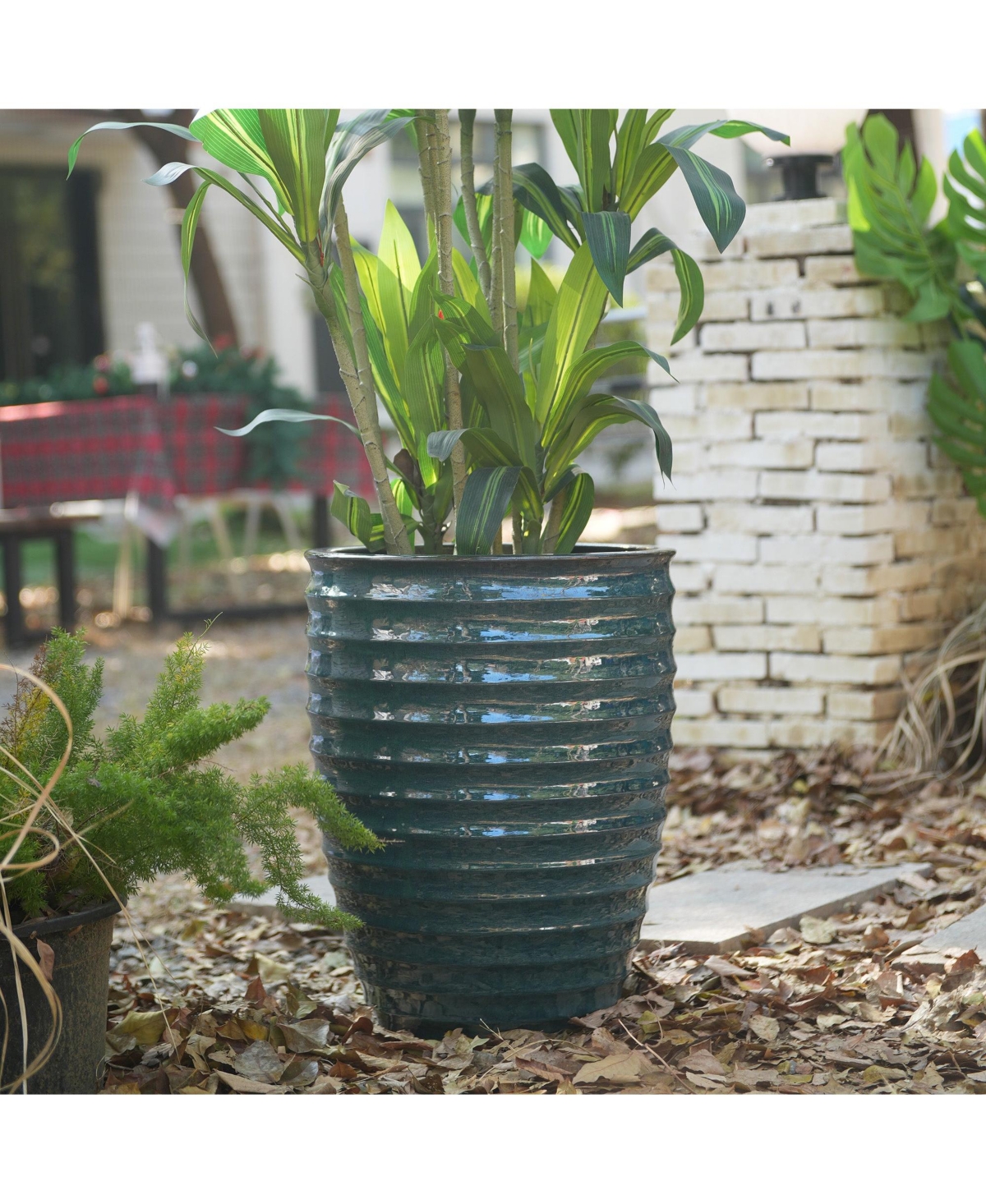 Clihome Large 17-Inch Ceramic Planter Pot - Handmade with Ice-Crack & Ripple Texture for Monstera, Fiddle Leaf Fig