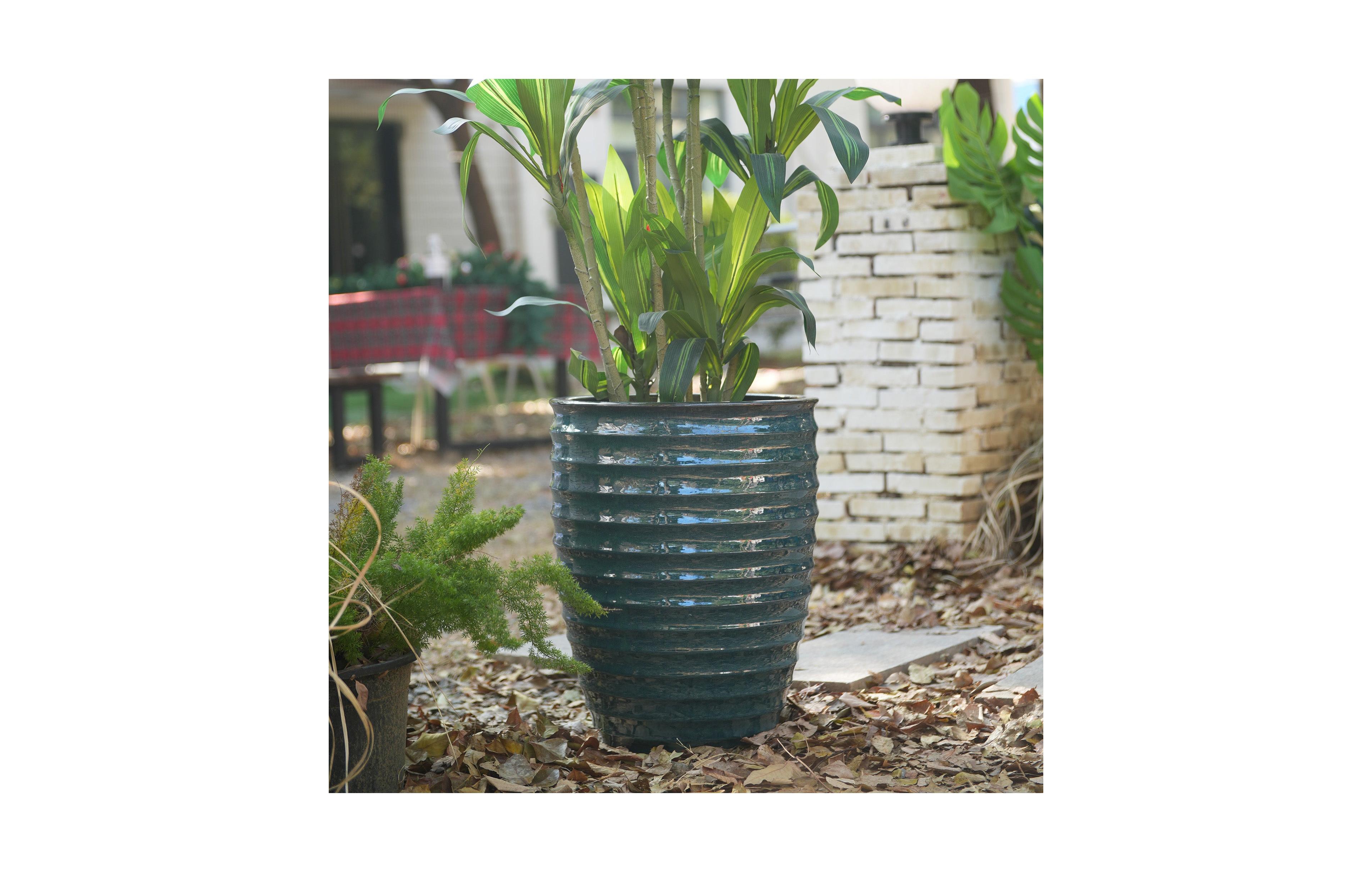 Clihome Large 17-Inch Ceramic Planter Pot - Handmade with Ice-Crack & Ripple Texture for Monstera, Fiddle Leaf Fig