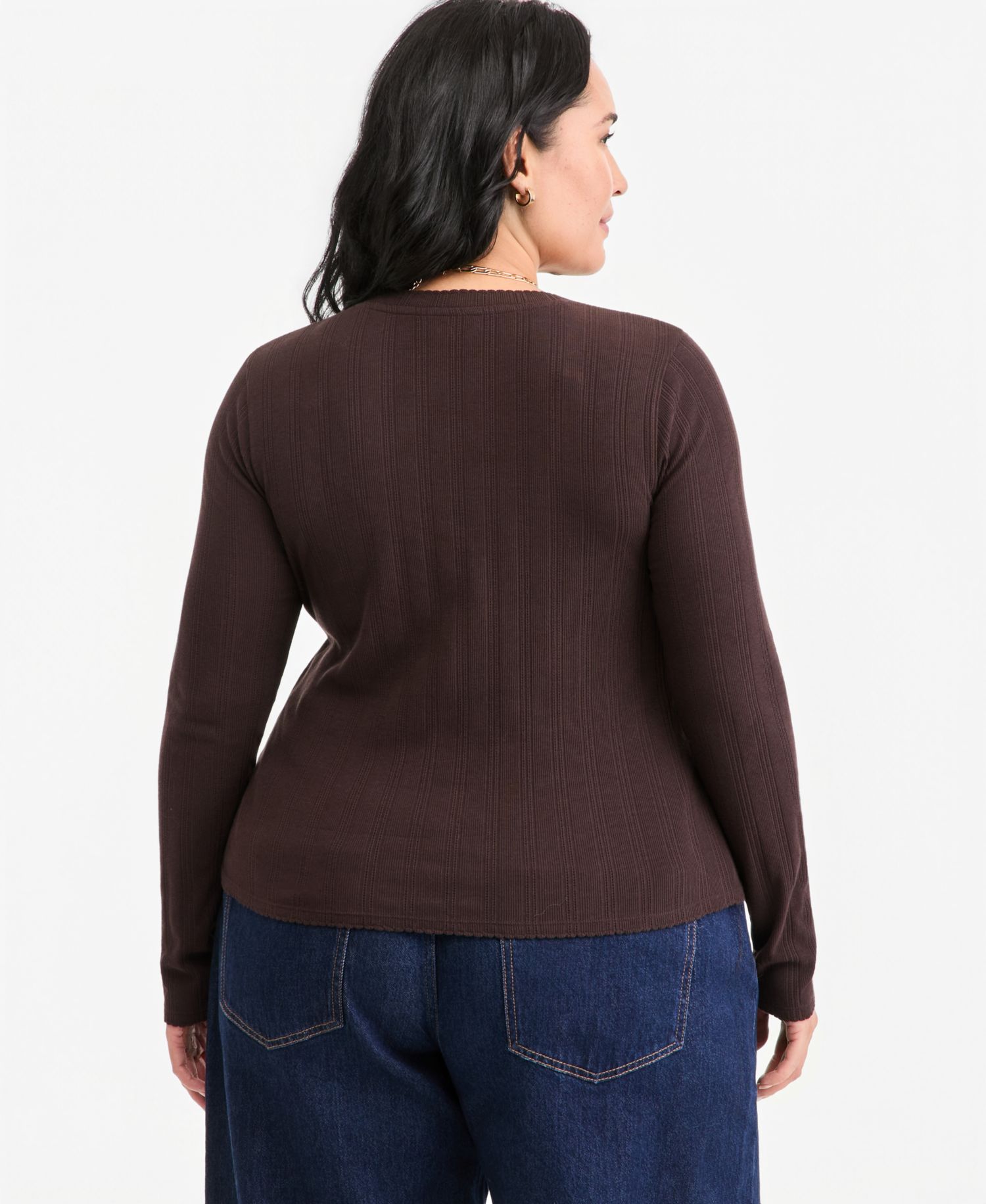Plus Size Long-Sleeve Pointelle Cropped Meet & Greet T-Shirt